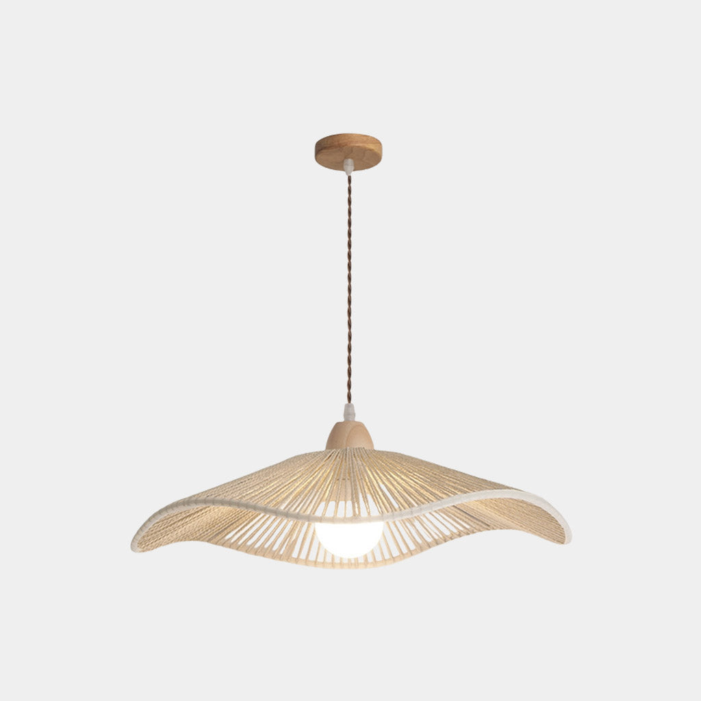 Pendant Light Japandi Hemp Rope Straw Hat Log