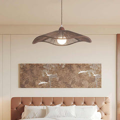 Pendant Light Japandi Hemp Rope Straw Hat Walnut Bedroom