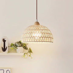 Pendant Light Japandi Rattan Woven Wood Dome Corner