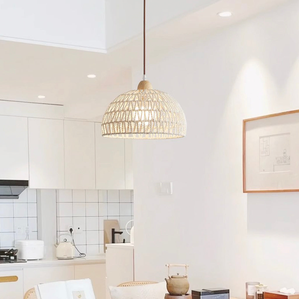 Pendant Light Japandi Rattan Woven Wood Dome Dining Table
