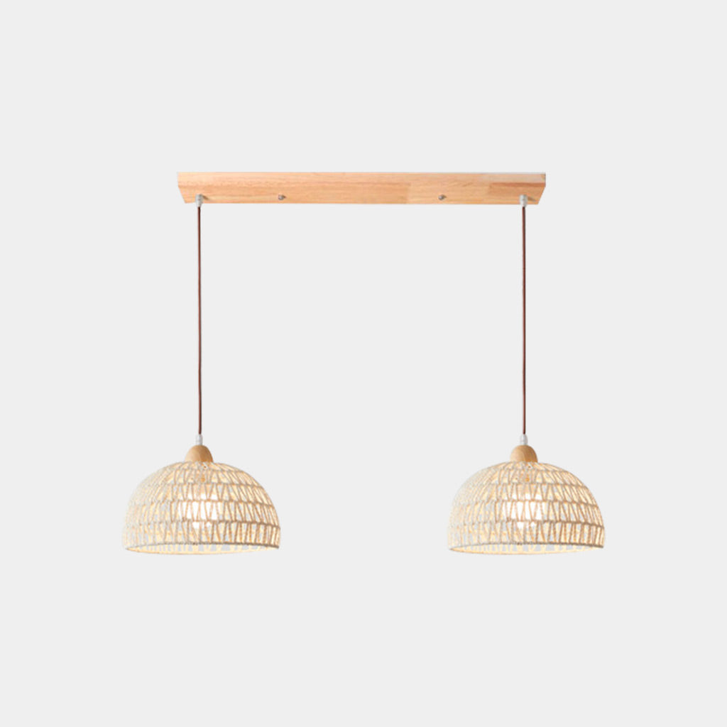 Pendant Light Japandi Rattan Woven Wood Dome Double