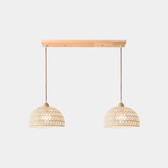 Pendant Light Japandi Rattan Woven Wood Dome Double