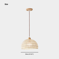 Pendant Light Japandi Rattan Woven Wood Dome Size