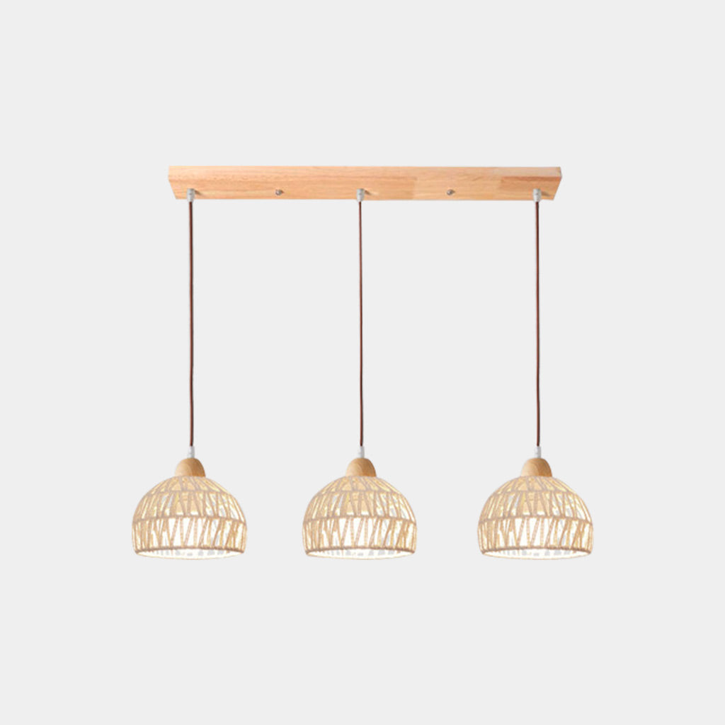 Pendant Light Japandi Rattan Woven Wood Dome Triple
