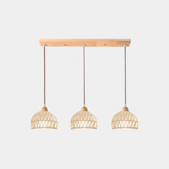 Pendant Light Japandi Rattan Woven Wood Dome Triple