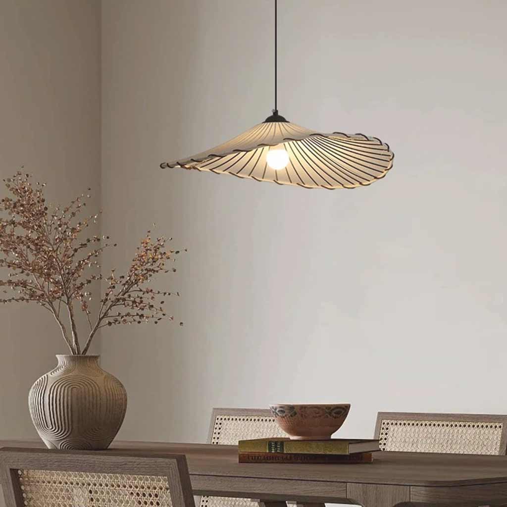 Pendant Light Japandi Retro Cloth Linen Lotus Leaf Dining Room