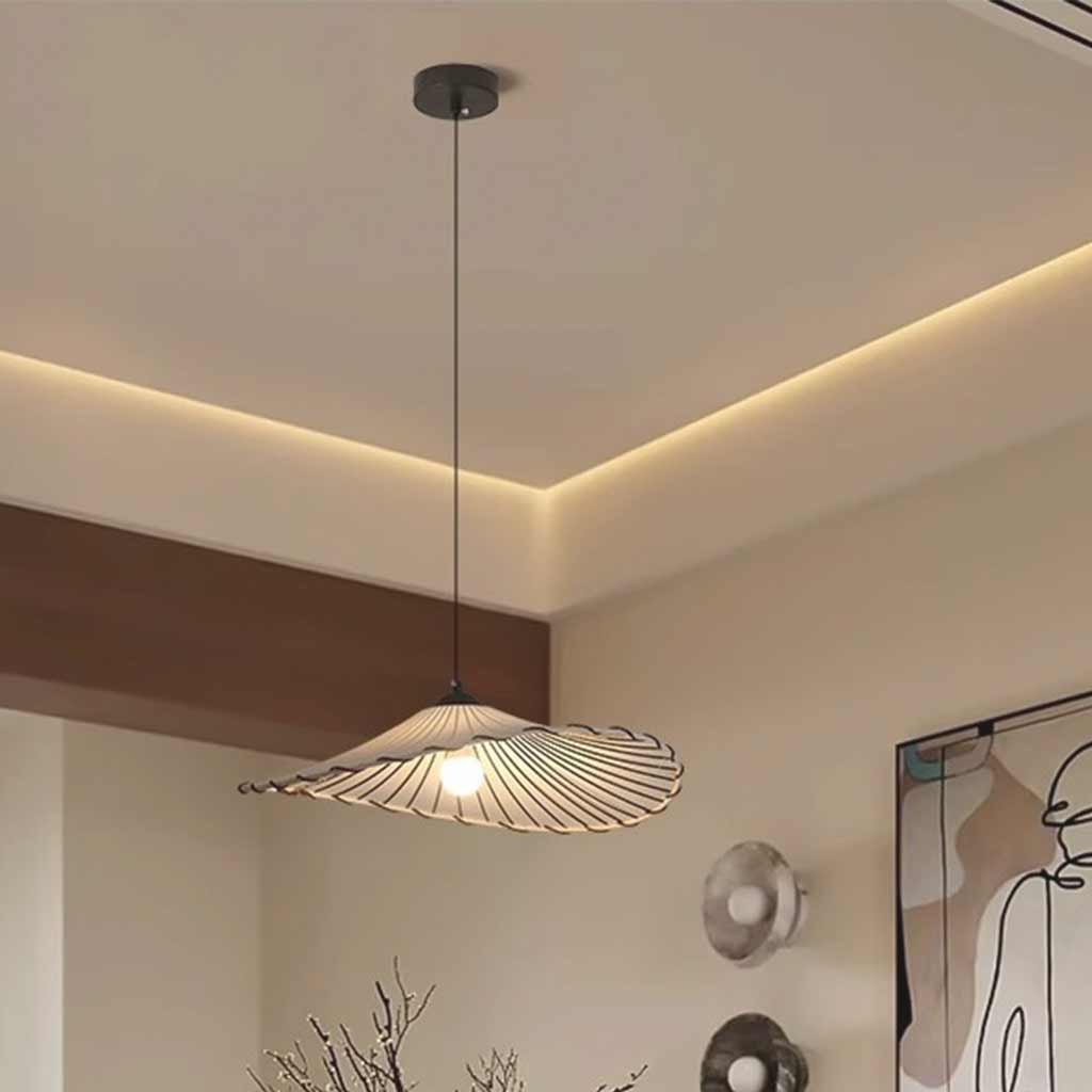 Pendant Light Japandi Retro Cloth Linen Lotus Leaf Room