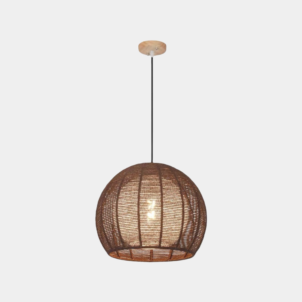 Hanglamp Japandi Ronde Bol Henneptouw Koffie