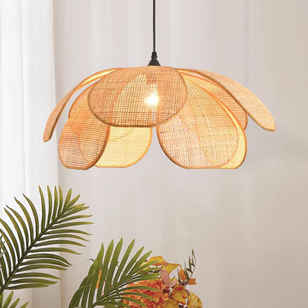 Pendant Light Japanese Ambient Woven Rattan Petal Corner 