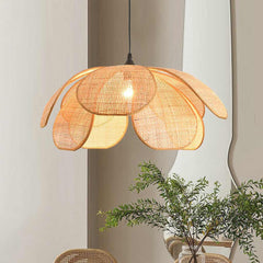 Pendant Light Japanese Ambient Woven Rattan Petal Dining Room