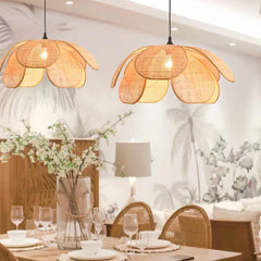 Pendant Light Japanese Ambient Woven Rattan Petal Dining Table