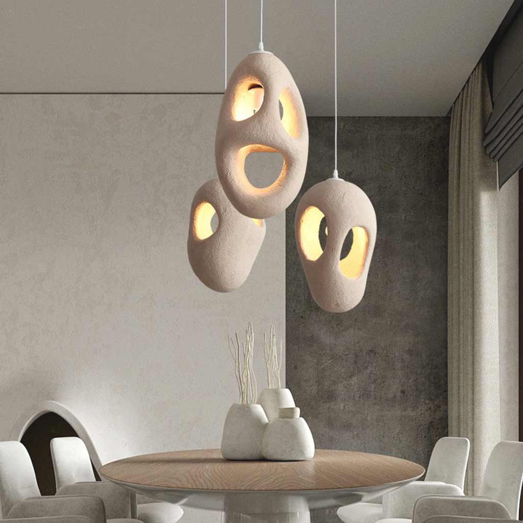 Pendant Light Japanese Cream Beige Hollow Dining Table