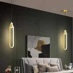 Függesztett lámpa minimalista, egyedi ovális LED-del, arany / fekete