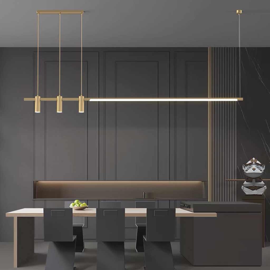 Pendant Light Linear Copper Brass LED with Spotlights Dining Room