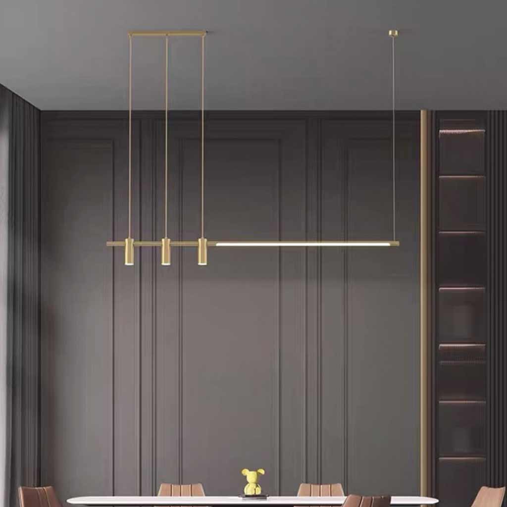 Pendant Light Linear Copper Brass LED with Spotlights Dining Table