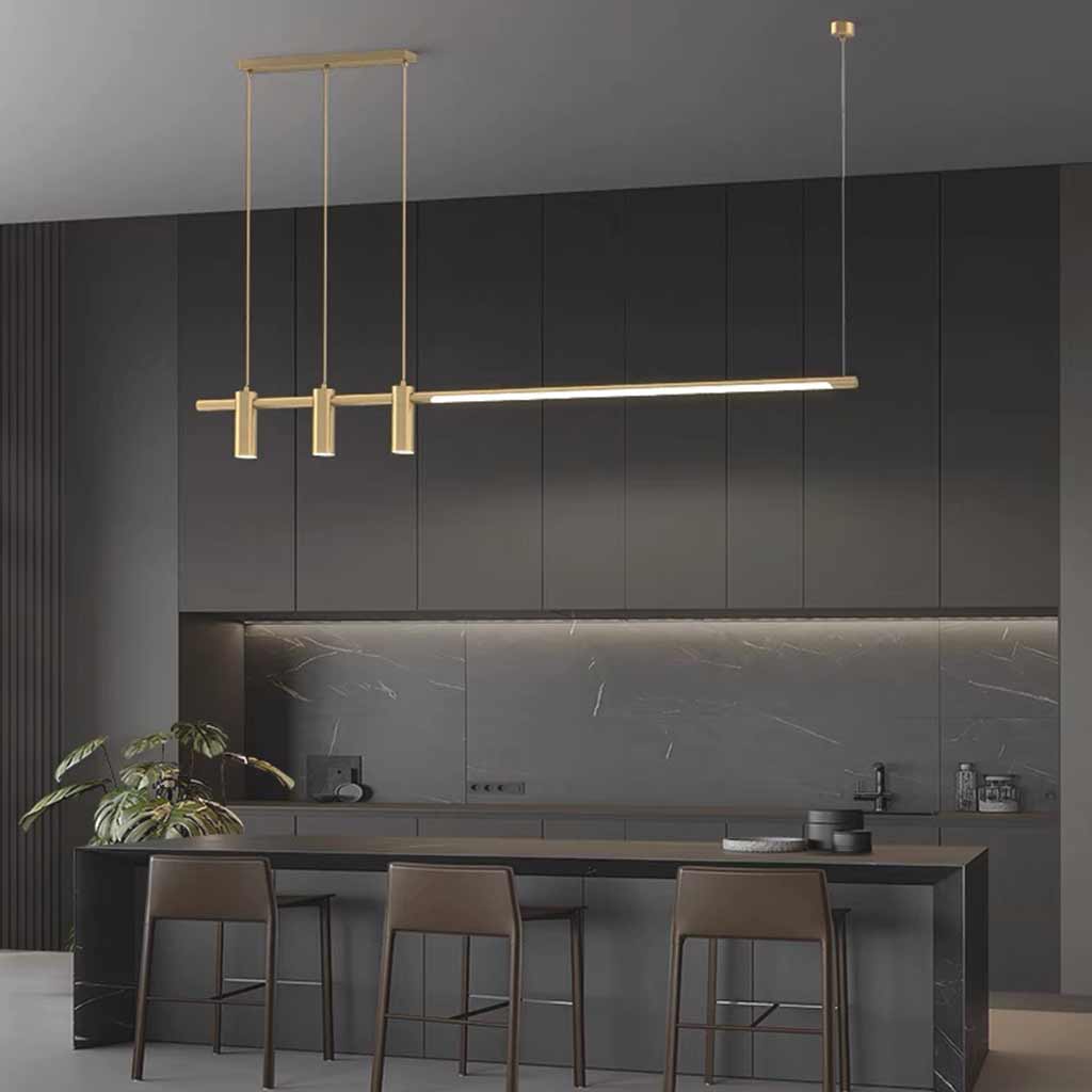 Pendant Light Linear Copper Brass LED with Spotlights Kitchen Island