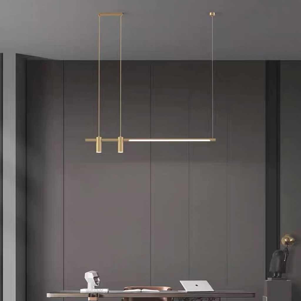 Pendant Light Linear Copper Brass LED with Spotlights Room