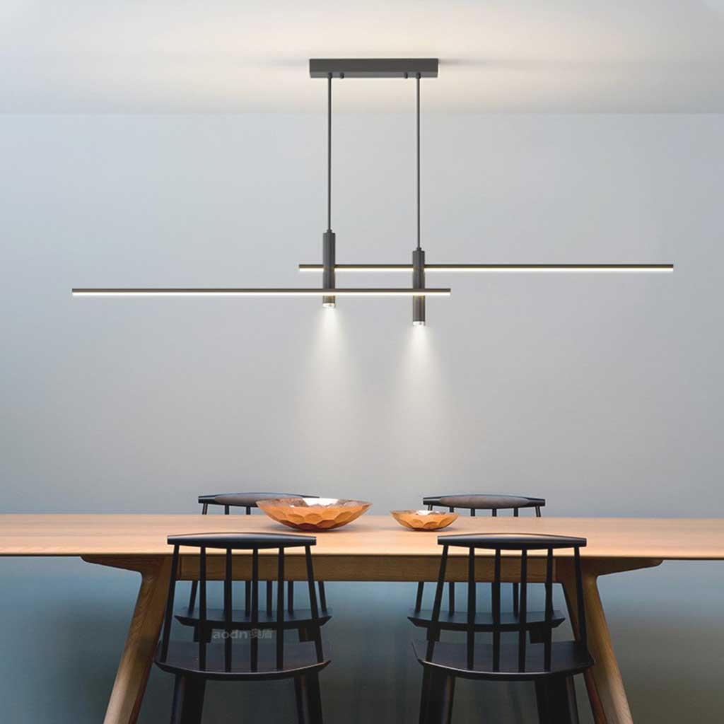Pendant Light Linear with Spotlights Black Abov -Dining Table