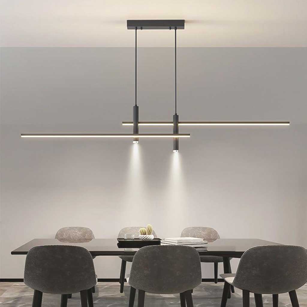 Pendant Light Linear with Spotlights Black Dining Room