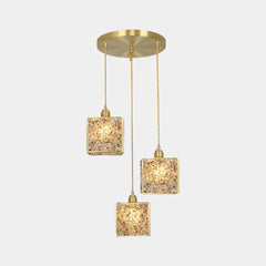 Pendant Light Luxury Handmade 3 Light Brass Crystal Cube Agate