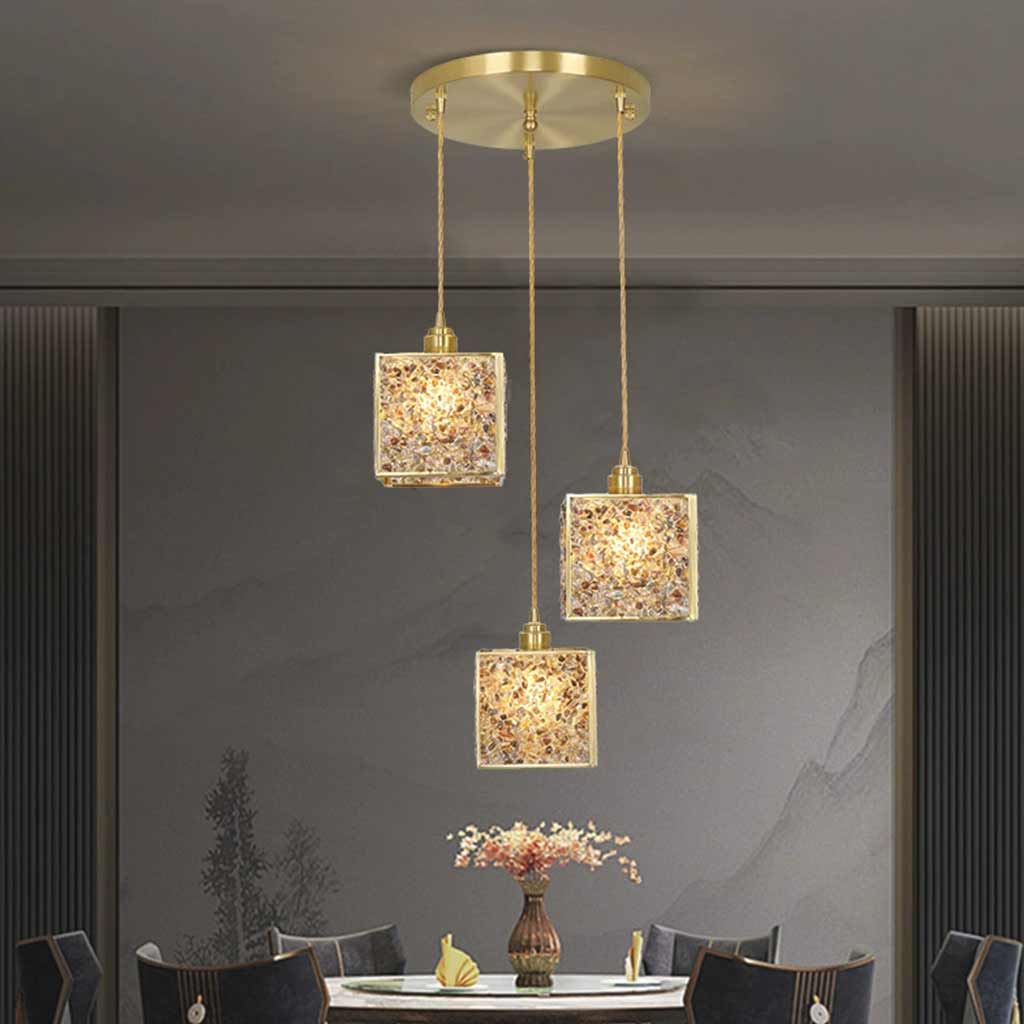 Pendant Light Luxury Handmade 3 Light Brass Crystal Cube Dining Room