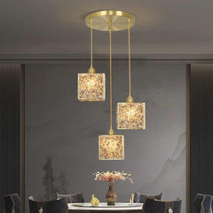 Pendant Light Luxury Handmade 3 Light Brass Crystal Cube Dining Room