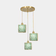 Pendant Light Luxury Handmade 3 Light Brass Crystal Cube Green