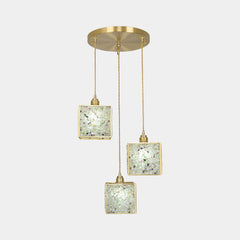 Pendant Light Luxury Handmade 3 Light Brass Crystal Cube Light Green