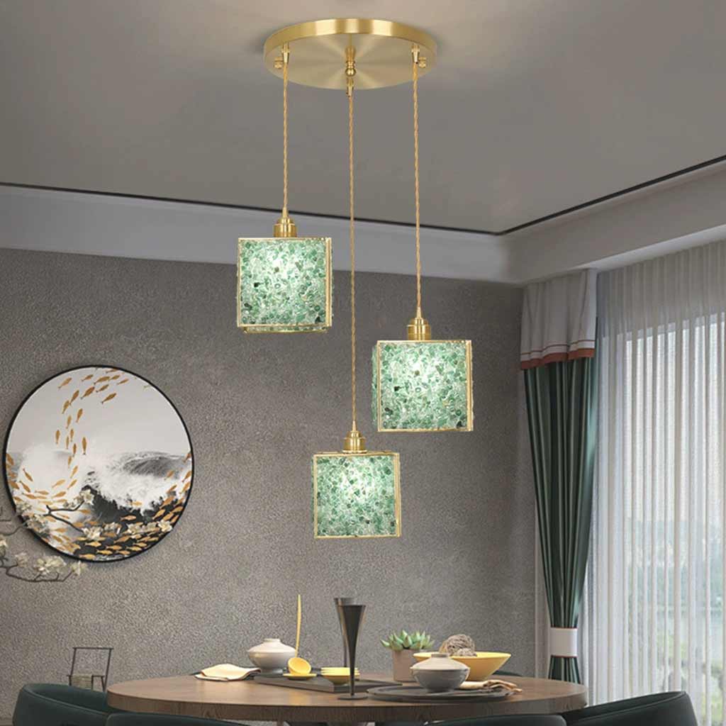 Pendant Light Luxury Handmade 3 Light Brass Crystal Cube Room
