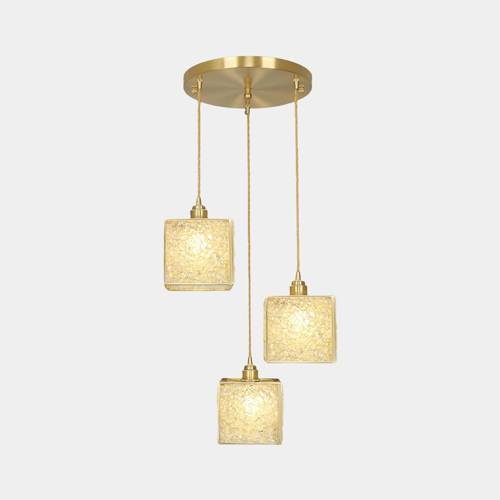 Pendant Light Luxury Handmade 3 Light Brass Crystal Cube