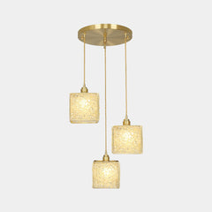 Pendant Light Luxury Handmade 3 Light Brass Crystal Cube