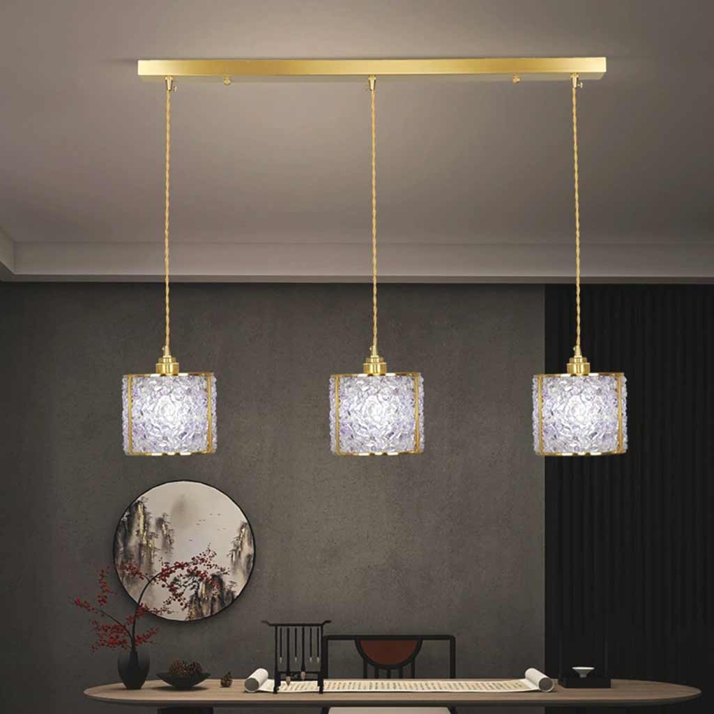Pendant Light Luxury Linear Crystal 3 Light Cylinder Tea House