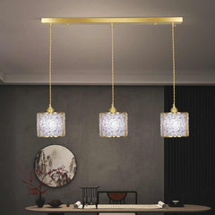 Pendant Light Luxury Linear Crystal 3 Light Cylinder Tea House
