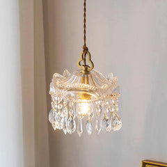 Pendant Light Luxury Vintage Brass Clear Glass Drop Bedroom