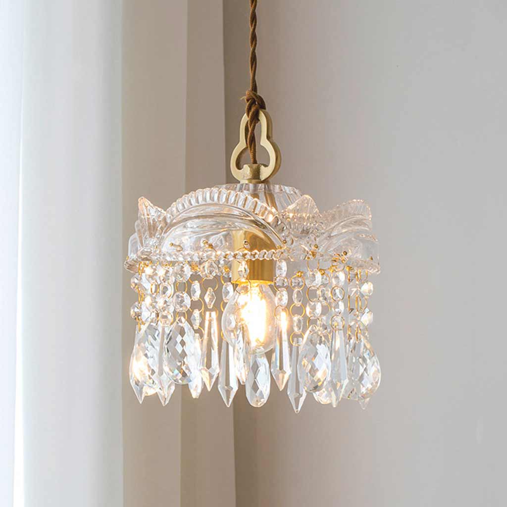 Pendant Light Luxury Vintage Brass Clear Glass Drop Room