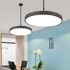 LED rotondo minimalista leggero a sospensione per ufficio, bianco / nero