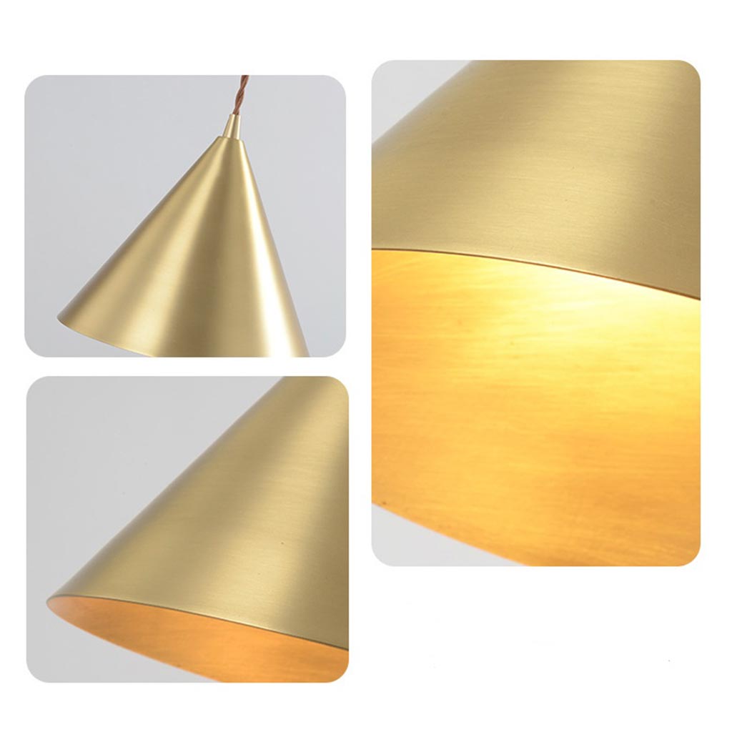 Pendant Light Minimalist Small Brass Cone Gold Detail