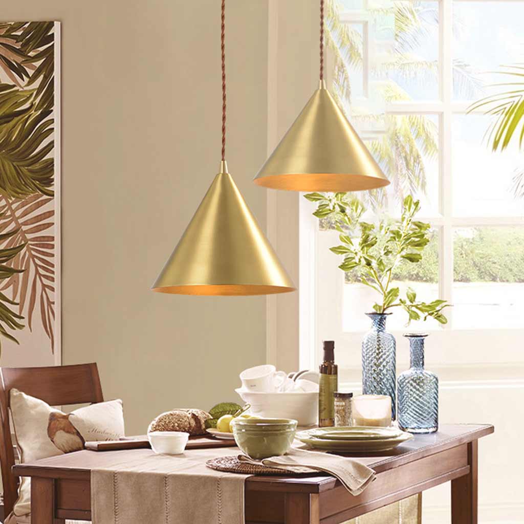 Pendant Light Minimalist Small Brass Cone Gold Dining Table