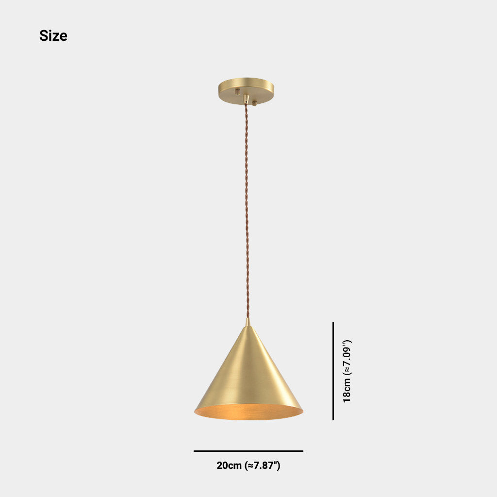 Pendant Light Minimalist Small Brass Cone Gold Size