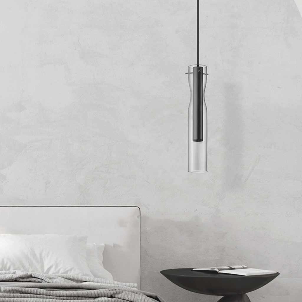 Pendant Light Modern Brass Glass Linear Cylinder LED Black Bedroom