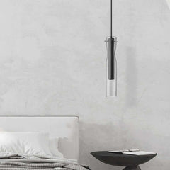 Pendant Light Modern Brass Glass Linear Cylinder LED Black Bedroom