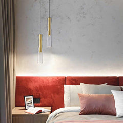Pendant Light Modern Brass Glass Linear Cylinder LED Gold Bedroom