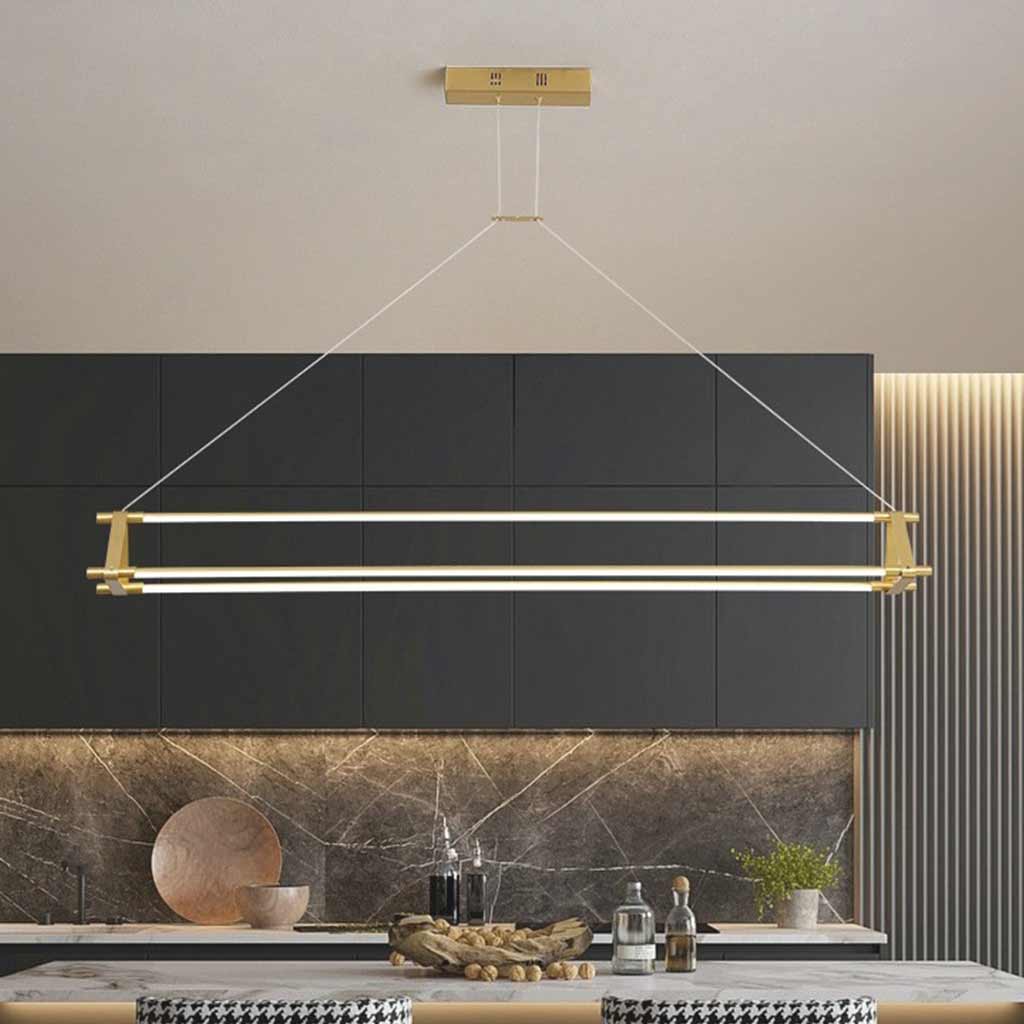 Pendant Light Modern Brass Long Bar Linear LED Gold Dining Room