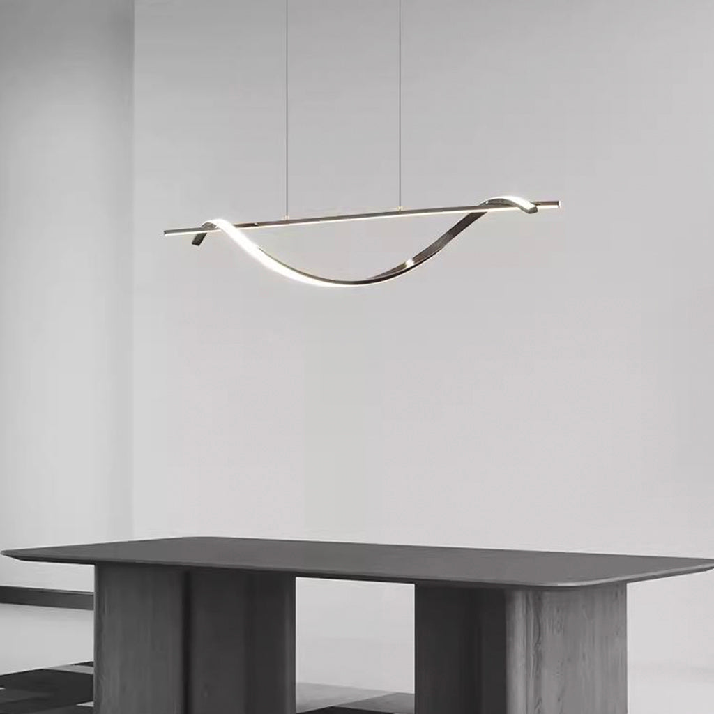 Modern Linear Wavy Black / Gold Metal LED Pendant Light | VAXLAMP