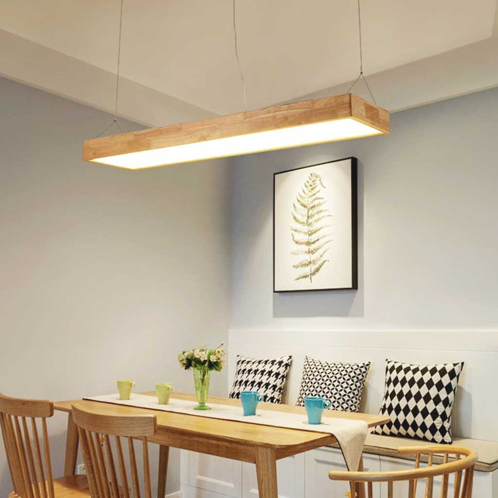 Nordic Rectangle Wood LED Dimmable Pendant Light | VAXLAMP