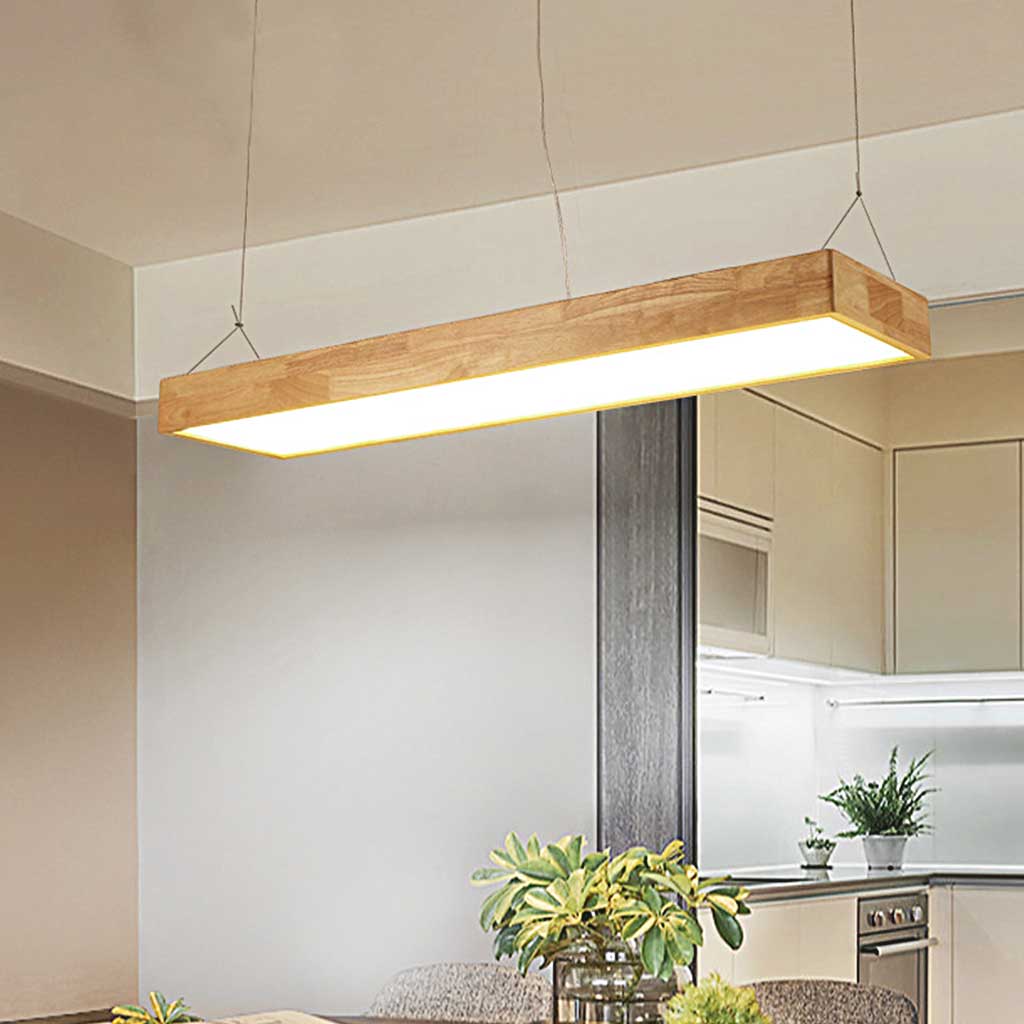Nordic Rectangle Wood LED Dimmable Pendant Light | VAXLAMP