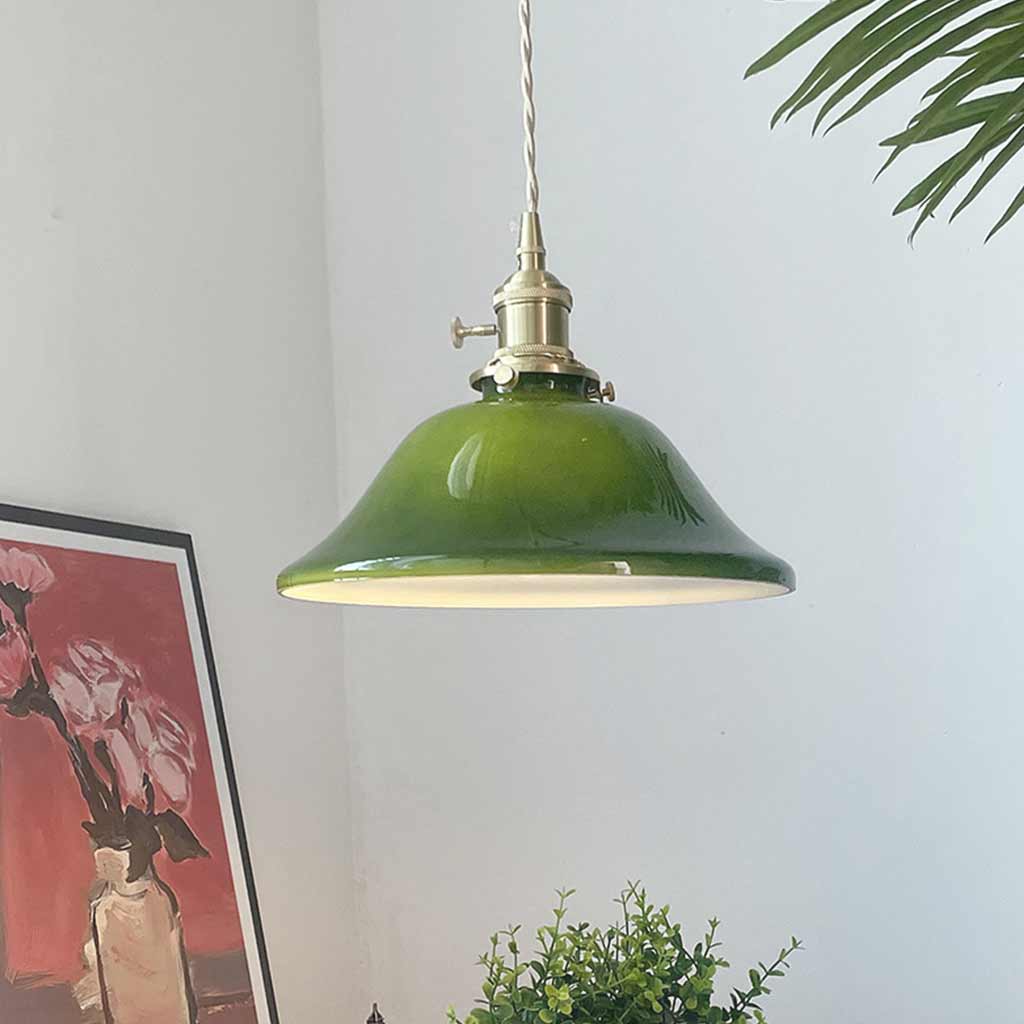 Pendant Light Retro Small Brass Glass Green Corner
