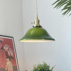 Pendant Light Retro Small Brass Glass Green Corner