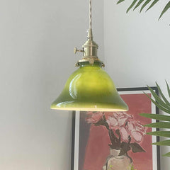 Pendant Light Retro Small Brass Glass Green Room