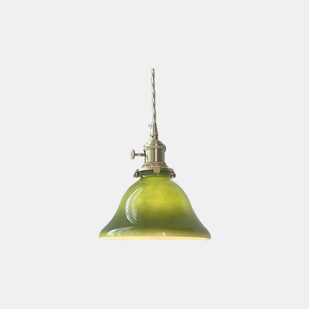 Pendant Light Retro Small Brass Glass Green